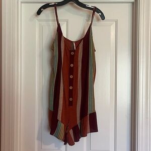 Free People Striped Multicolor Button-Front Romper medium